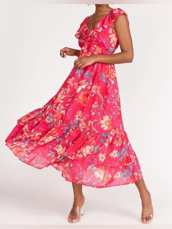 Flying Tomato Dresses & Skirts - Flying Tomato Hot Pink Floral Tiered Dress